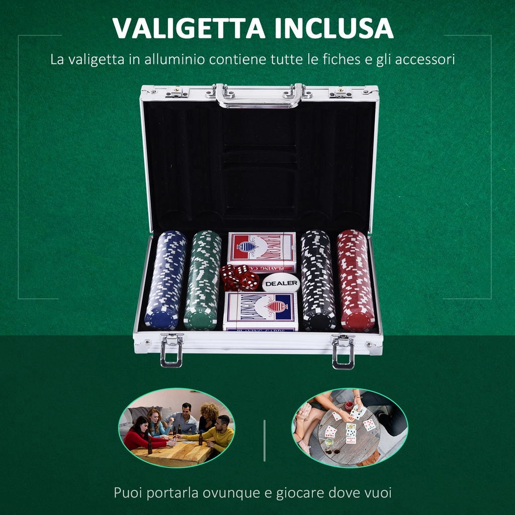 VALIGETTA POKER PROFESSIONALE IN ALLUMINIO, SET CON 200 FICHES E 2 MAZZI PER TEXAS HOLD'EM E BLACKJACK