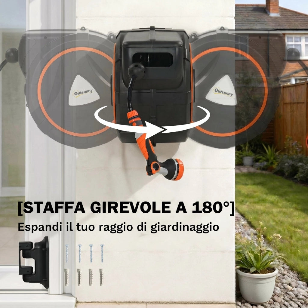 Avvolgitubo Retrattile 28+2m con Riavvolgimento Automatico e Sistema di Bloccaggio