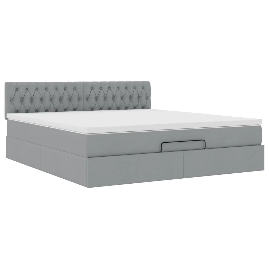 Pouf Letto con Materasso Grigio Chiaro 160x200 cm in Tessuto 3311553