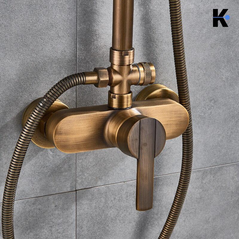 JANA | Set doccia vintage ottone non laccato in acciaio inox | Miscelatore doccia dal design retrò | Miscelatore doccia completo di doccetta