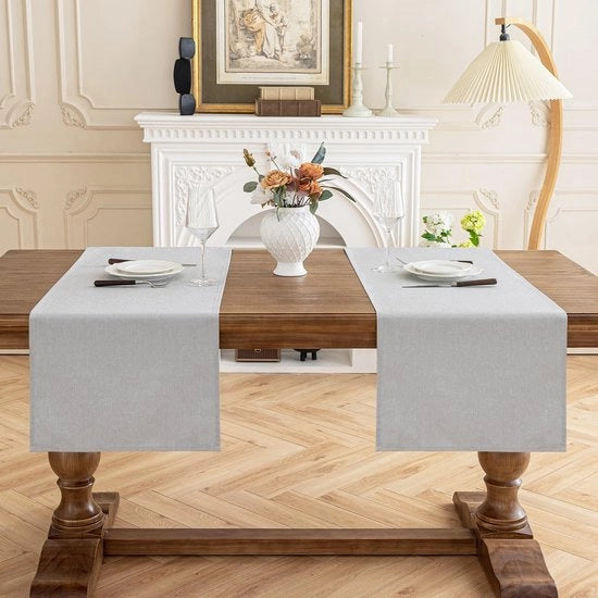 Tavolo da Pranzo in Lino 40x140cm (2 pezzi), Decorazione da Tavola con Aspetto di Lino Lavabile, Realizzato in Poliestere Idrorepellente con Effetto Lotus, Resistente ai Graffi per una Cucina o Sala da Pranzo per Feste e Natale