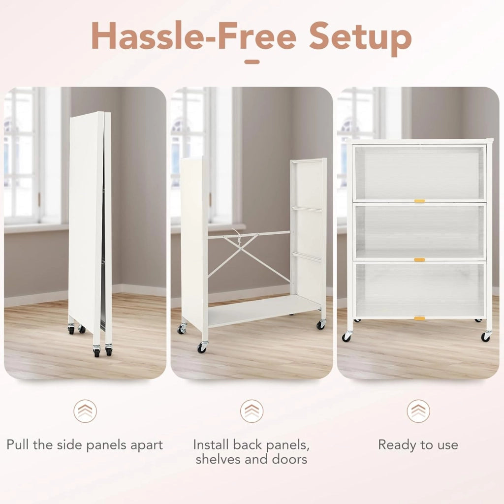 Armadietto da cucina, scaffale da cucina in piedi su ruote, cassettiera da cucina a 4 livelli con ante per PC e pannello posteriore rimovibile, supporto per microonde, 81 x 37 x 115 cm