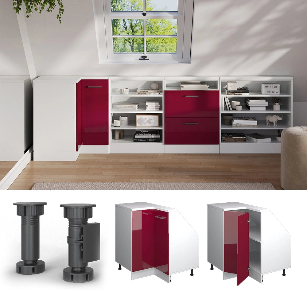 Mobile sottotetto Mobile angolare Rion Rosso lucido/Bianco 75.6 x 83.8 cm con 1 porta Vicco