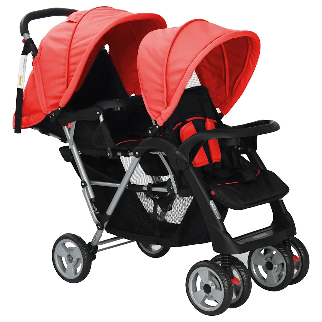 Passeggino Gemellare a Tandem in Acciaio Rosso e Nero CFW6625547