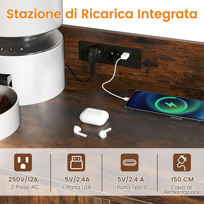 Mobile Lettiera per Gatti 80 x 40 x 132 cm, Credenza Soggiorno con Ripiani di Stoccaggio, Tiragraffi per Gatti, 2 Prese AC e Cuccia, Armadio Salvaspazio per Cuccia e Ingresso (Marrone)