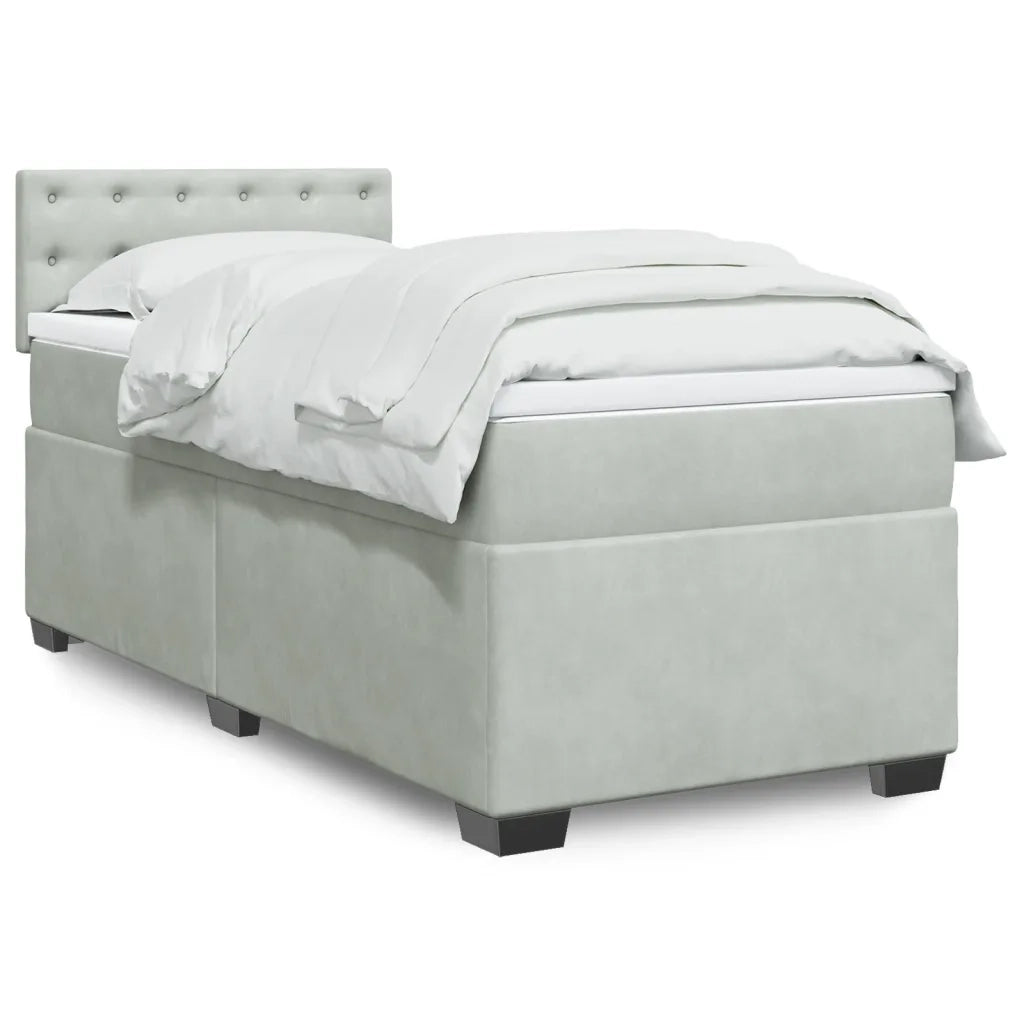 Letto singolo | Letto per adulti | Giroletto a Molle con Materasso Grigio Chiaro 90x200 cm Velluto