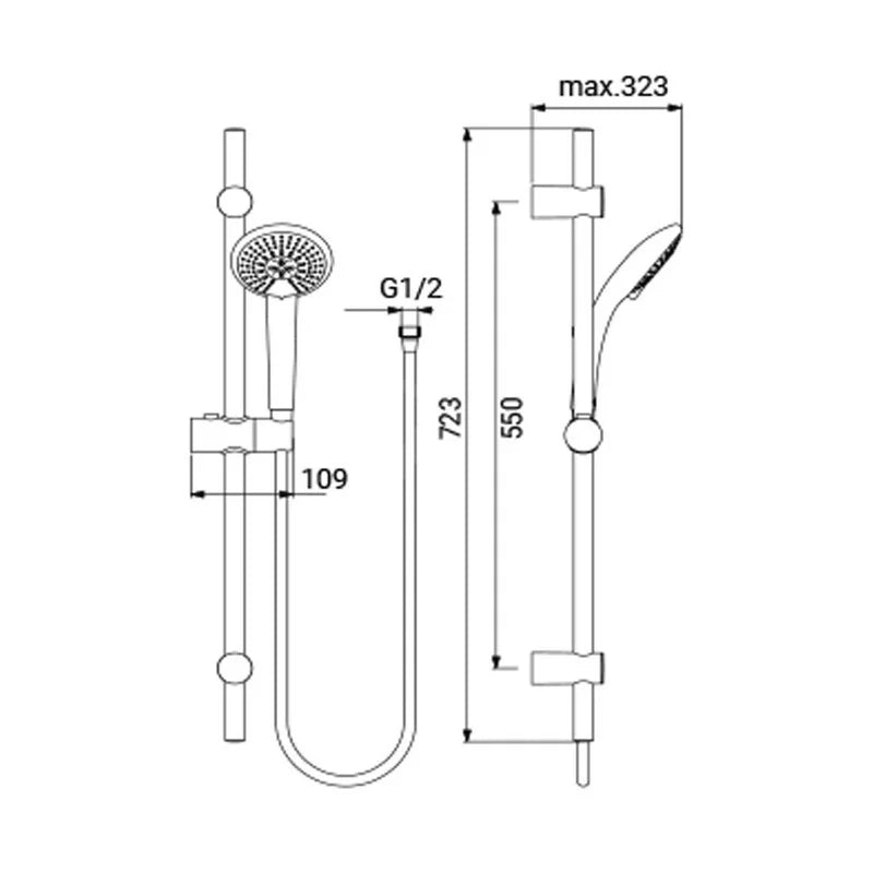 Saliscendi serie idealjeat cromato con doccino a 3 getti
