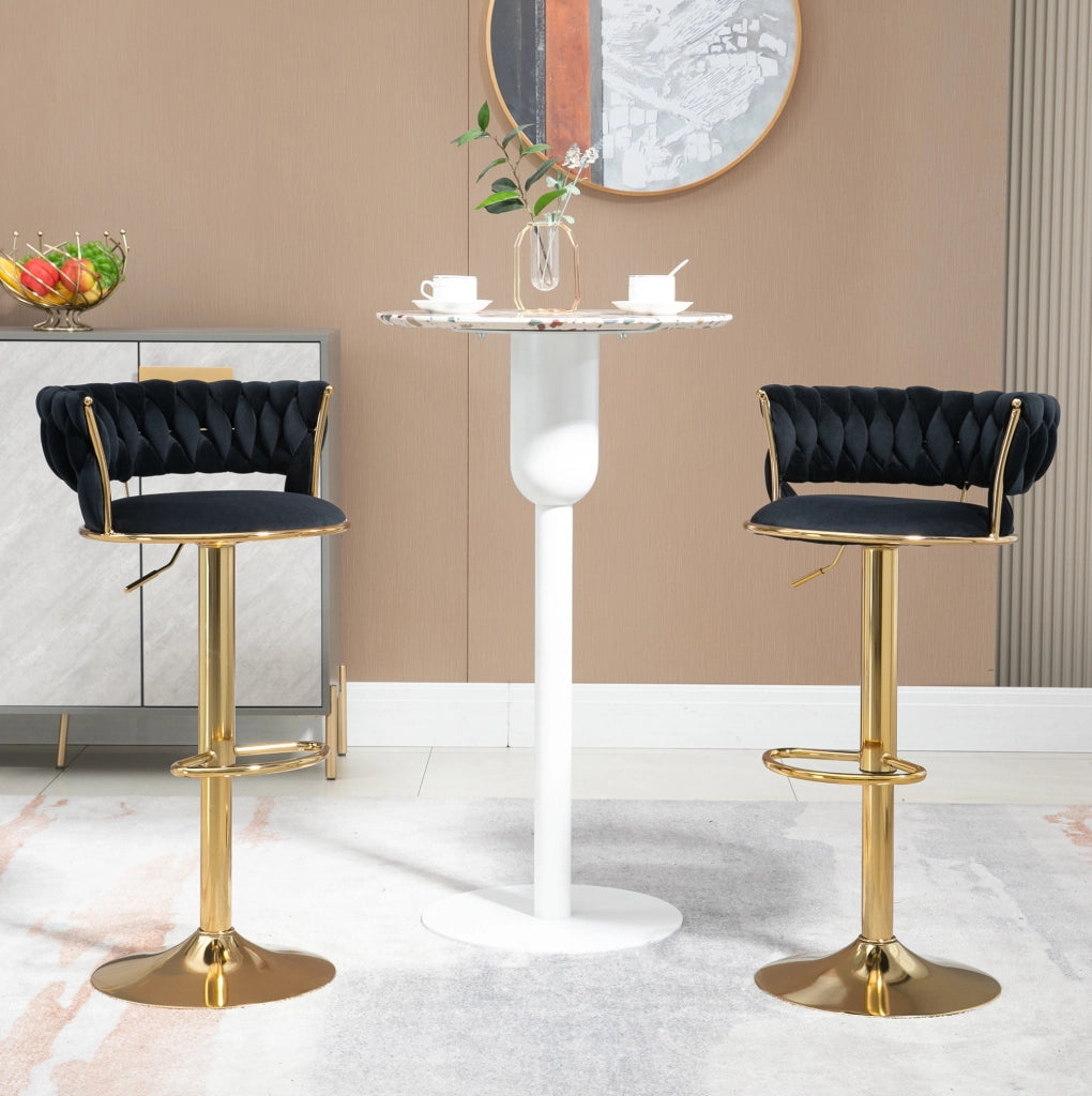 Sgabello bar girevole 360° regolabile in velluto nero con base oro