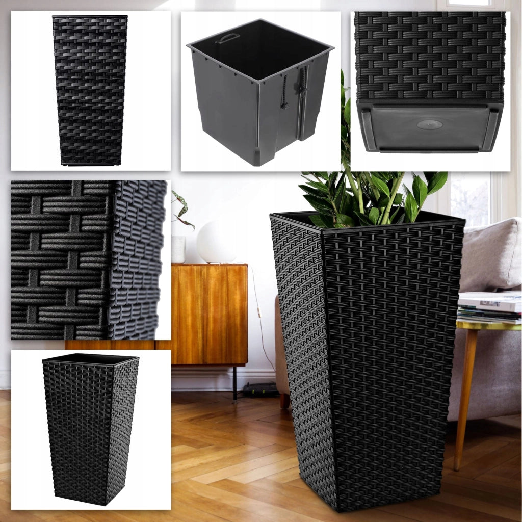 Vaso da giardino KADAX con inserto per fiori, grande e alto, 39x75 cm, nero.