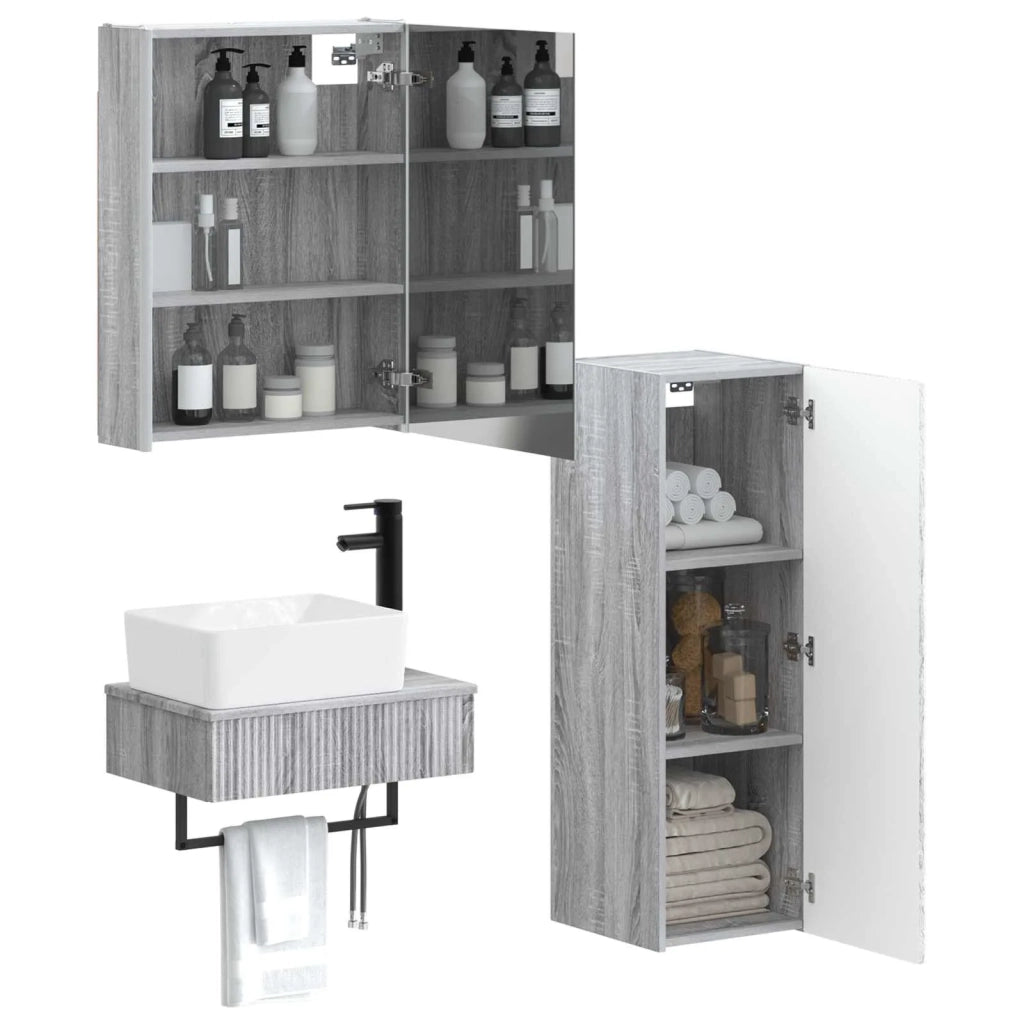 Set di mobili per il bagno 4 pcs Sonoma grigio 3407404
