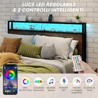 Letto con 4 Cassetti e Testiera, Struttura Letto 200x160 cm con Luci LED Regolabile e Presa Multipla, Carico Massimo 300kg, Silenzioso (200x160 cm)