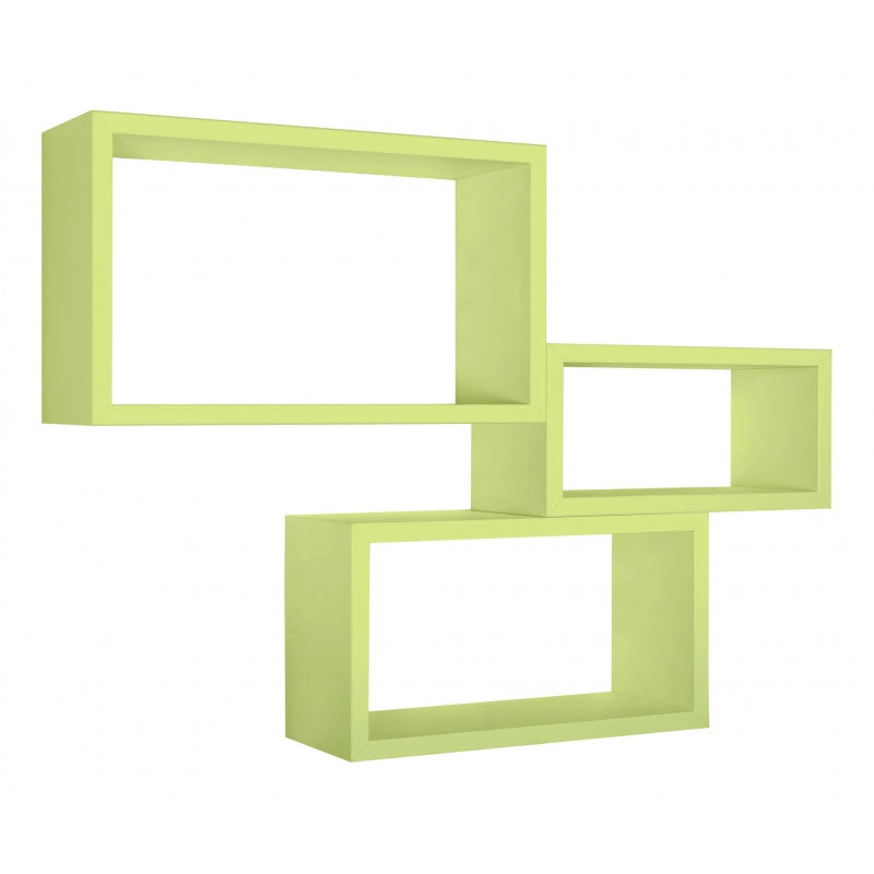 Set di 3 Mensole da Muro, Libreria Sospesa, Libreria Parete, Scaffale Parete, Verde, 45x27 p15,5 cm, 40x22 p15,5 cm e 35x17 p15,5 cm - Trittico
