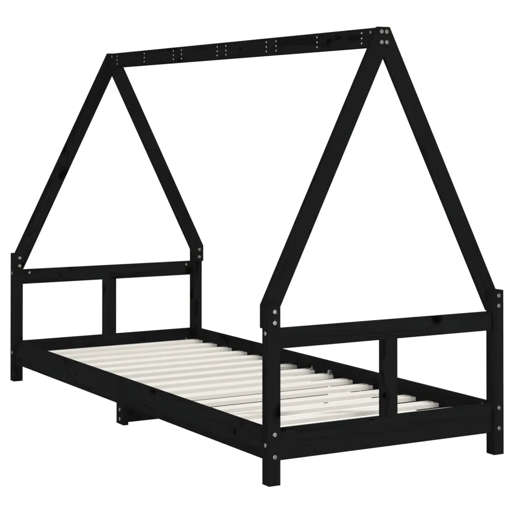 Giroletto per Bambini | Letto Infantile | Lettino Nero 80x200 cm in Legno Massello di Pino
