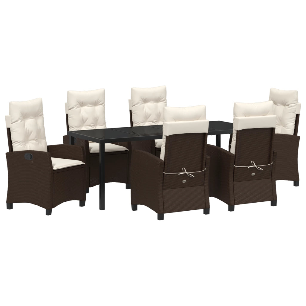 Set da Pranzo Giardino 7 Pezzi con Cuscini Marrone Polyrattan