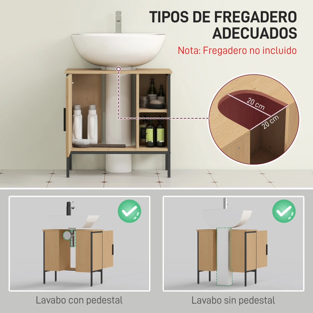 Mobiletto Sottolavabo con Anta e Ripiano Ajustabile ¨C Zephmum ¨C 60x30x59,5 cm Robe Bianco