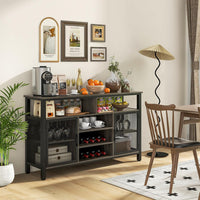 Mobiletto Portabottiglie, Credenza Cucina con Porta Bottiglie di Vino, Mensola Aperta, per Soggiorno, Cucina, Bar, 140 x 40 x 82,5 cm (Grigio)