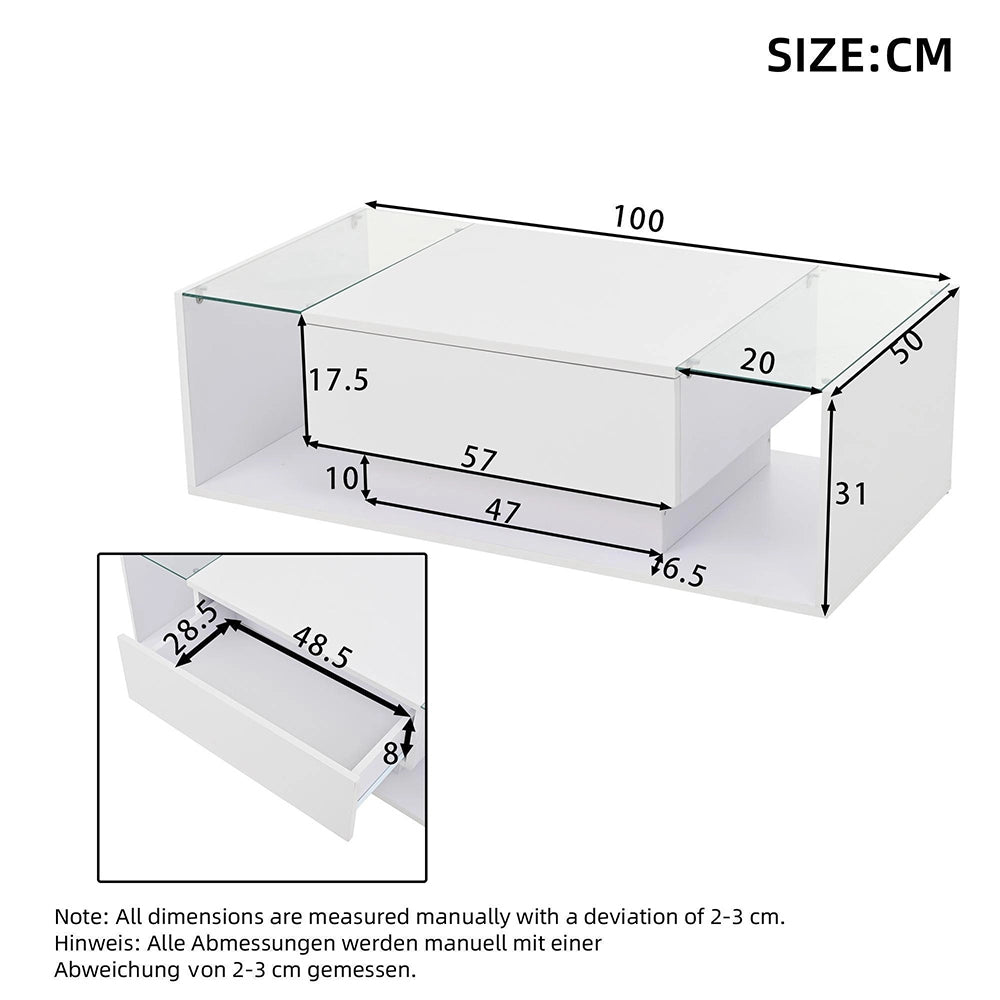 Tavolino minimalista - Xylo - 100x50cm vetro LED bianco