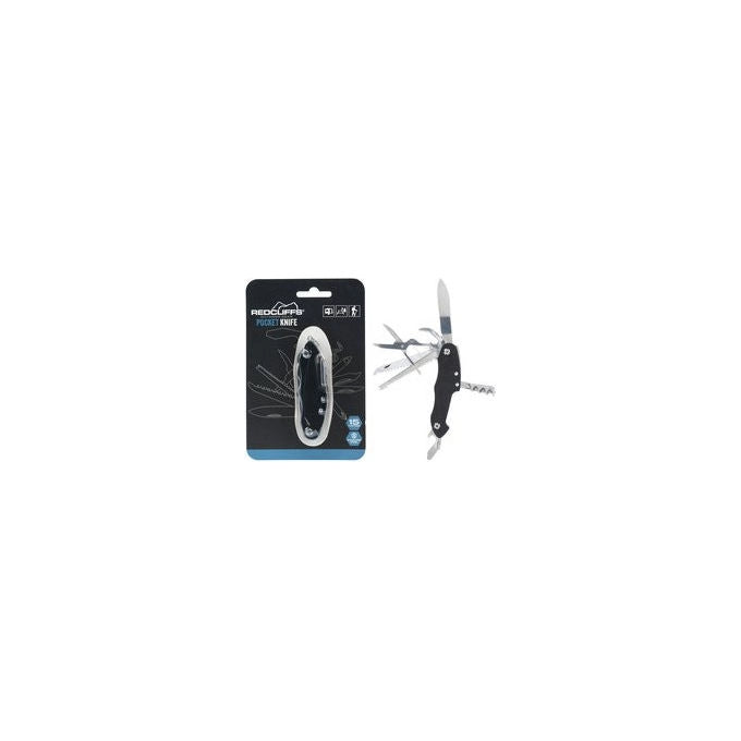 Redcliffs coltellino multiuso tascabile, 15 funzioni, acciaio inossidabile, nero, survival, campeggio, outdoor