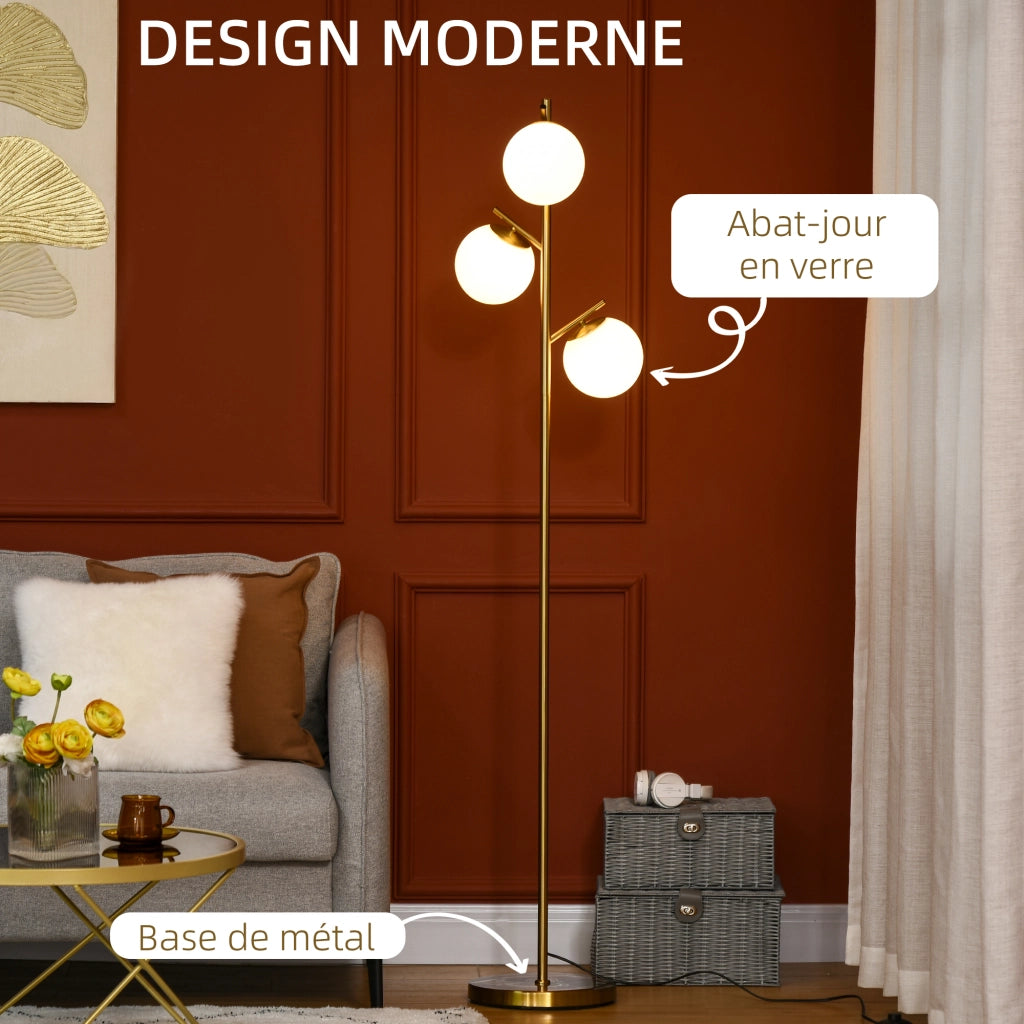 Lampada da terra 3 luci globi opalini ¨C Minimal ¨C dorato 40W ?27x169 cm