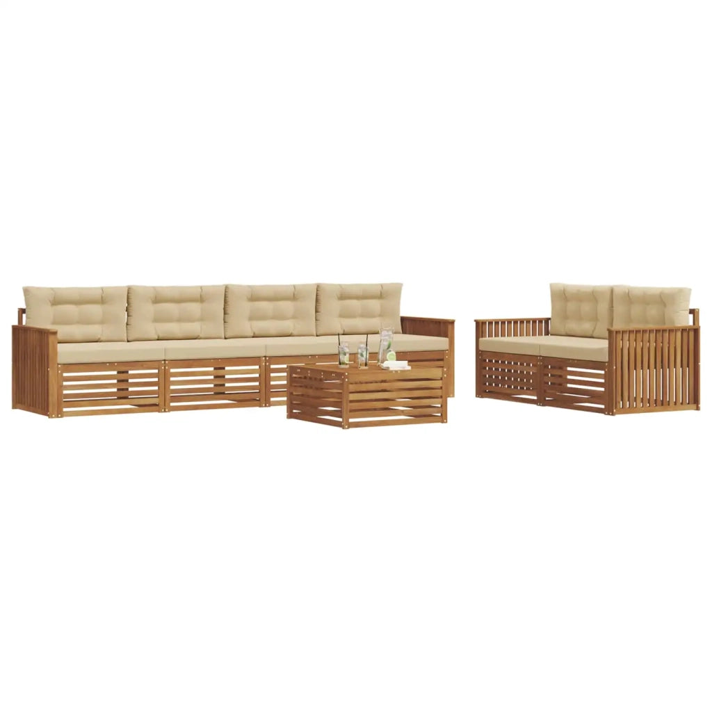 Set di divani da esterno con cuscino 7 pcs Naturale e Beige