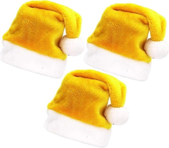 Cappello di Babbo Natale per adulti 3 pezzi - Giallo - Plush