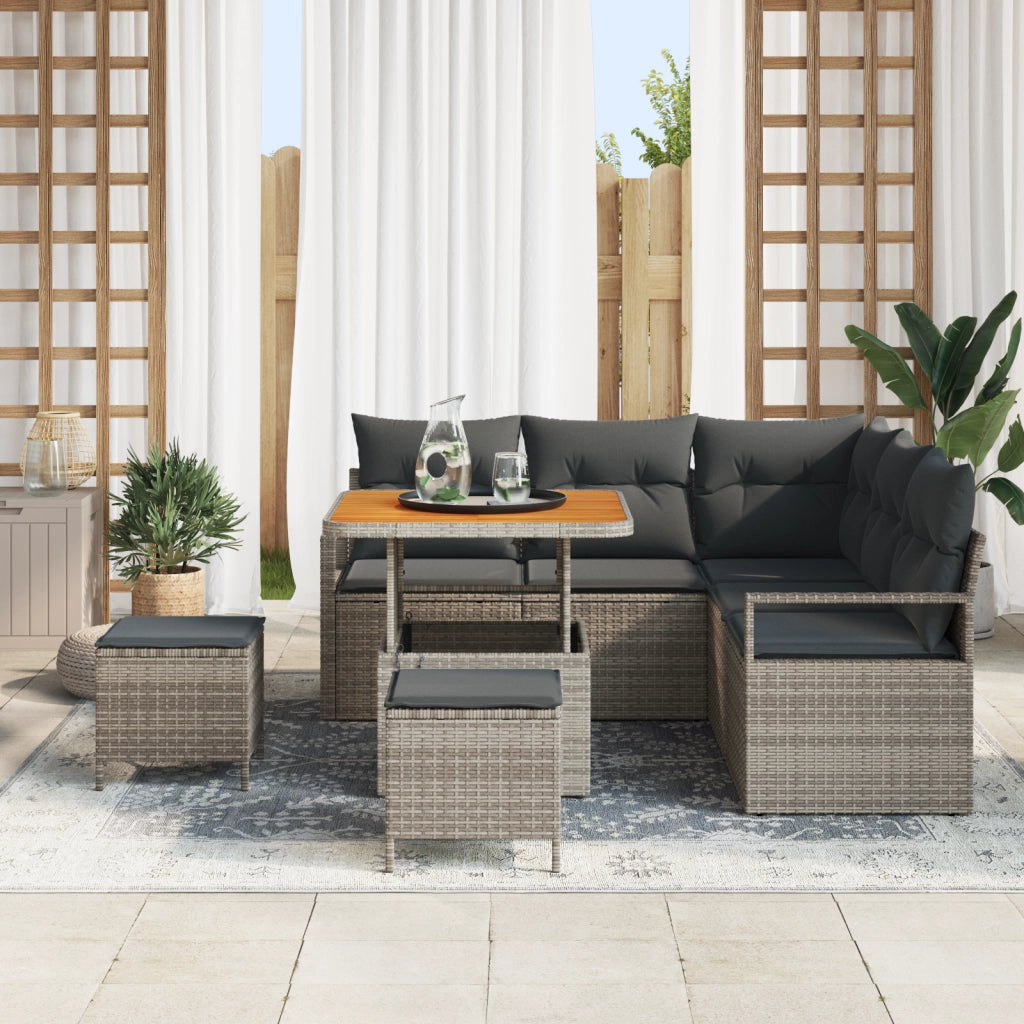 Set Divano da Giardino  8 Pezzi con Cuscini Grigio Polyrattan Acacia