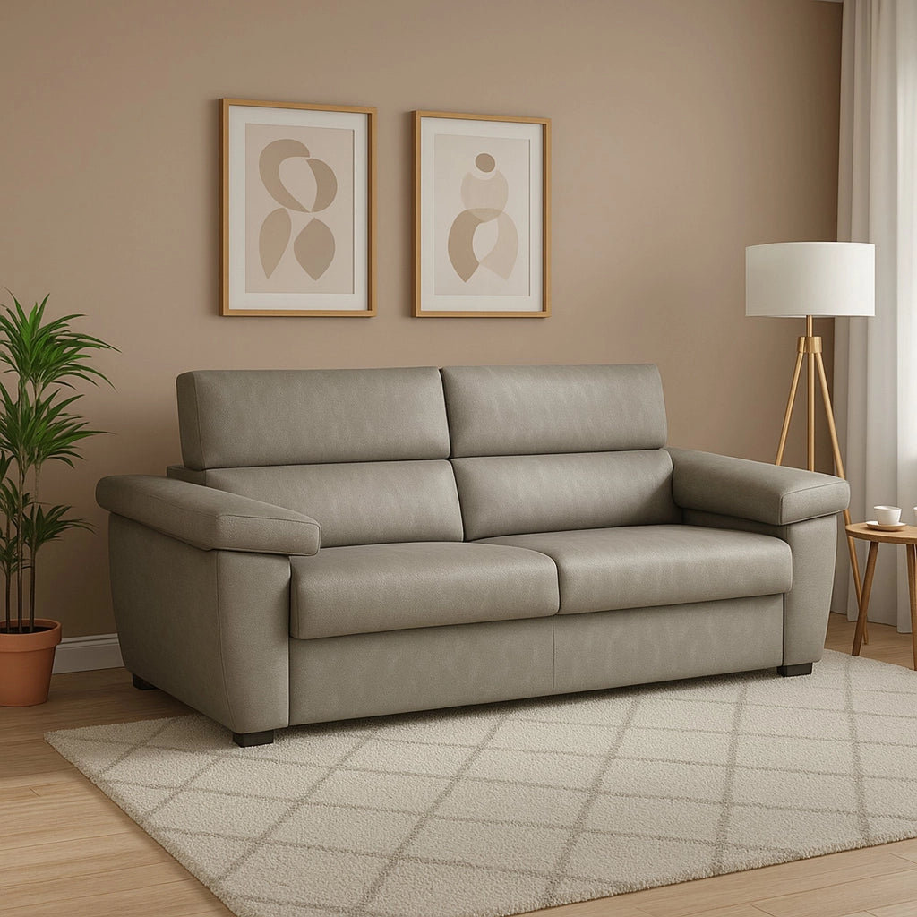 Giffone, Divano Fisso 3 Posti Sfoderabile Made in Italy, 225x95 cm Grigio Tortora