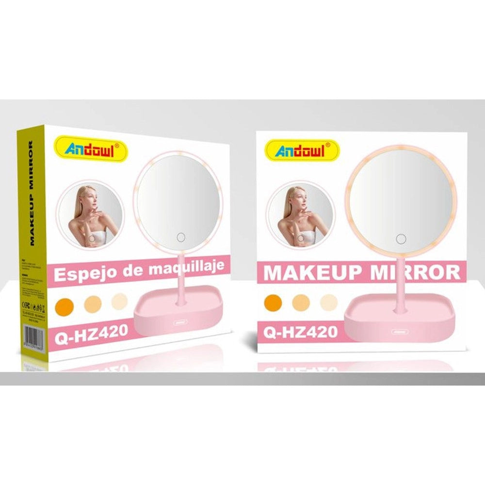 Trade Shop - Specchio Rotondo Per Trucco Da Tavolo Con Illuminazione A 3 Colori Led Touch Q-hz420 -