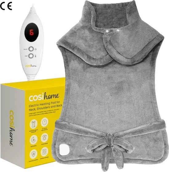 Cuscino Elettrico di Riscaldamento per Collo, Schiena e Spalle - 6 Impostazioni di Riscaldamento - Felpa Superfina - Resistente alla Lavatrice Cuscino di Riscaldamento