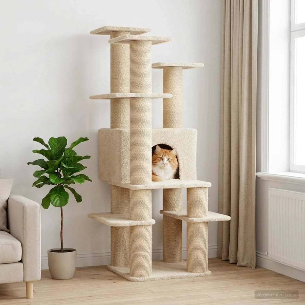 Albero per gatti con pali per graffiare in sisal Crema 161 cm 42033051