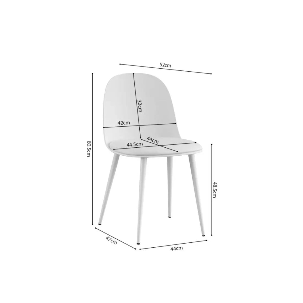 Sedia JASMON – Cuscino in PU Bianco con gambe in metallo – H81 × L51 × P44 cm