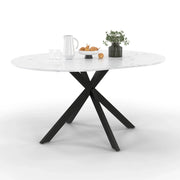 IDMarket - Tavolo da pranzo rotondo allungabile ALIX per 4-8 persone, con gambe a ragnatela nere e piano effetto marmo bianco ALASKA 110-15