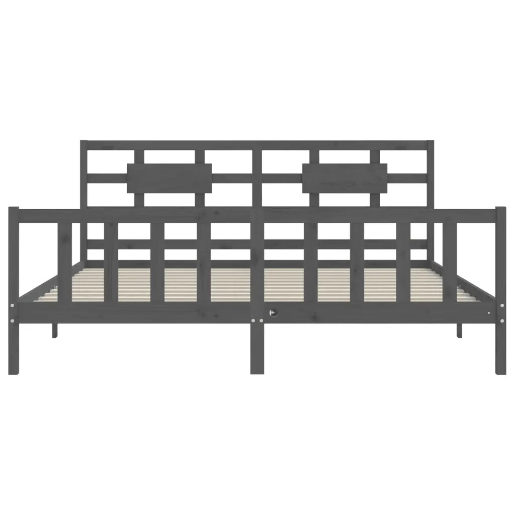 Giroletto con Testiera Grigio 200x200 cm in Legno Massello 3192578