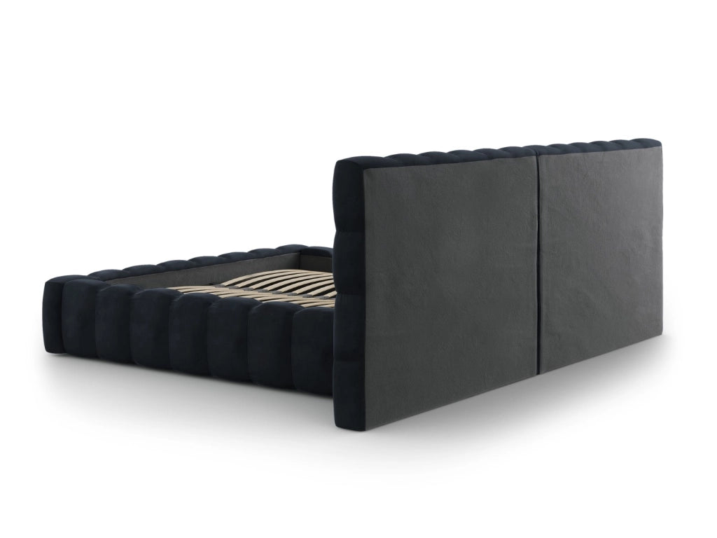 Cosmopolitan Design - Letto a cassettone con testiera doppia "Bali" 200x200cm in velluto blu scuro 