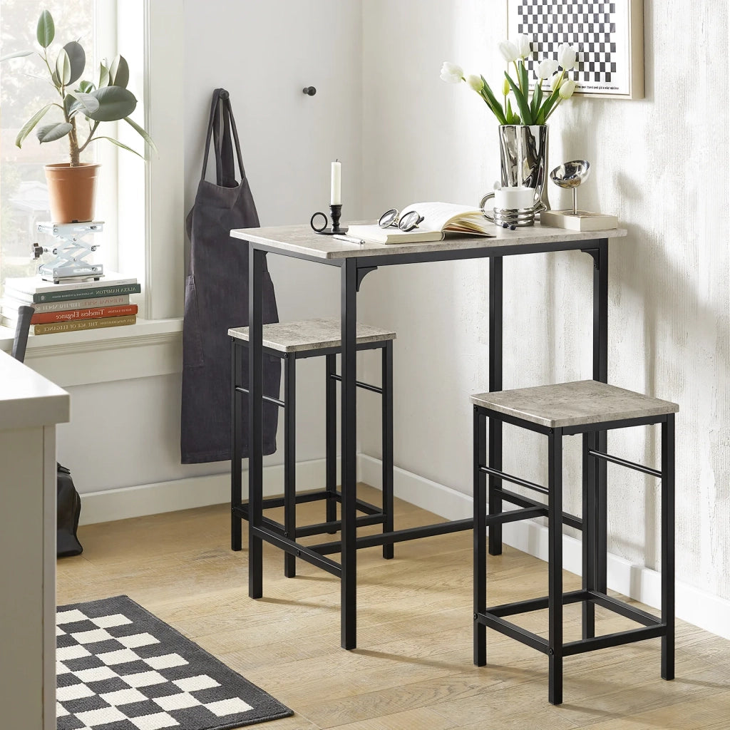 Set 3 Pezzi Tavolo con 2 sgabelli Mobile Bar per casa Stile Industriale Grigio, L80*P50*A88cm, Grigio OGT10-HG