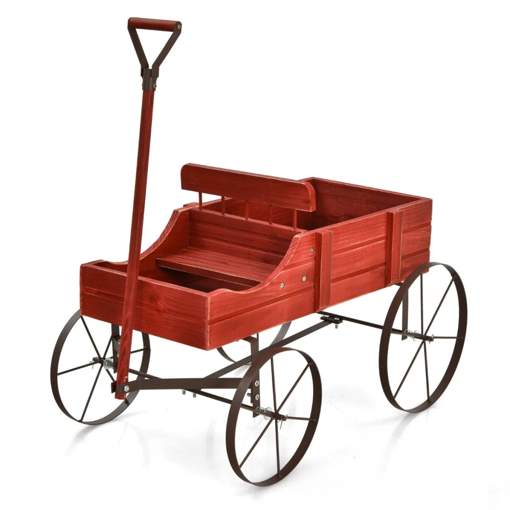 Carriola decorativa da giardino 62 x 34 x 60 cm con 2 scomparti rustici in legno rosso 20_0020141
