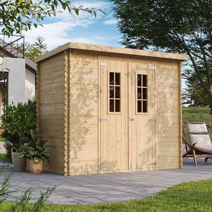 TIMBELA M310C+M310G Casetta da Giardino in Legno per Esterni CON PAVIMENTO TRATTATO 239x144xA200 cm/2.6m2
