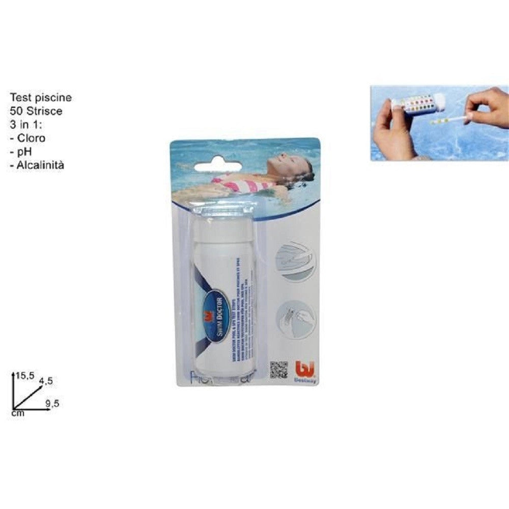 Trade Shop - Strisce Test Acqua Piscine Spa 3in1 50 Pz 3 Funzioni Cloro Ph E Alcalinità 58142 -