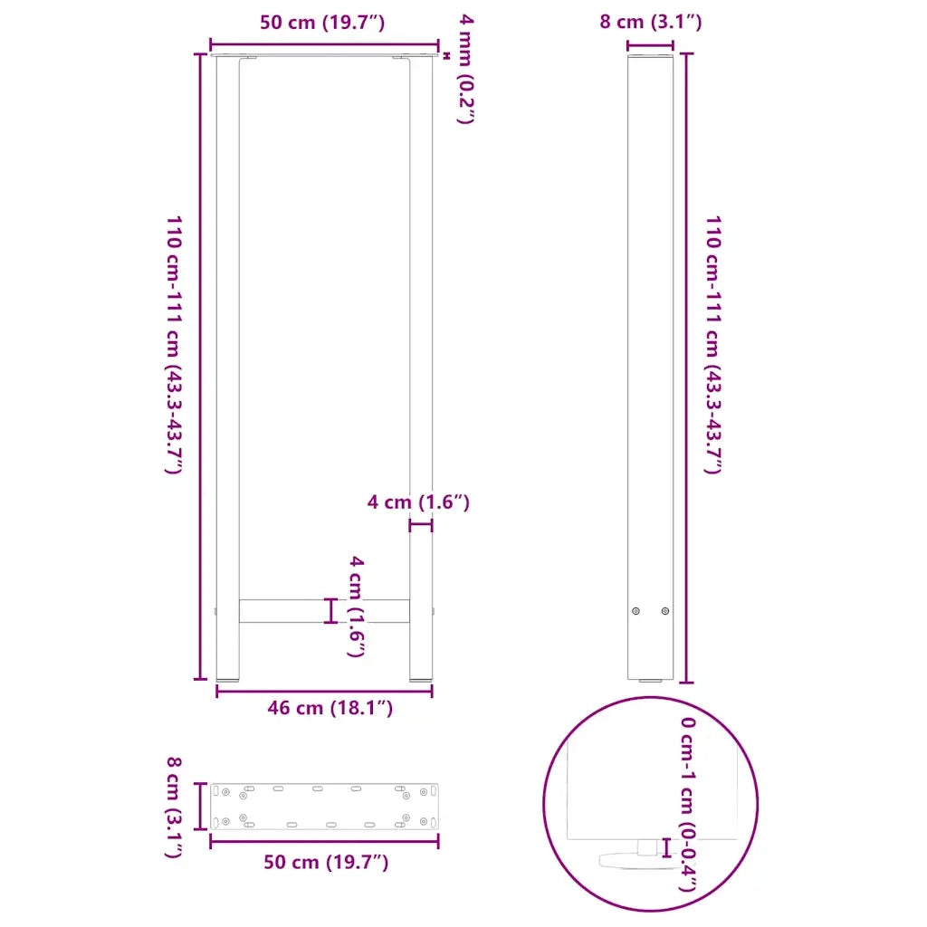 vidaXL Gambe per tavolo da bar bianche 2 pz 50x(110-111) cm in acciaio