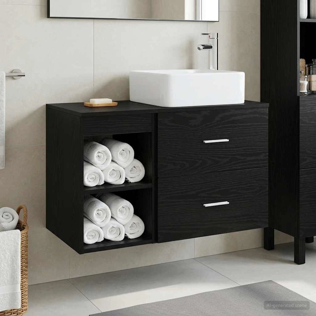 Set di mobili per il bagno 2 pz Rovere Nero 3403897