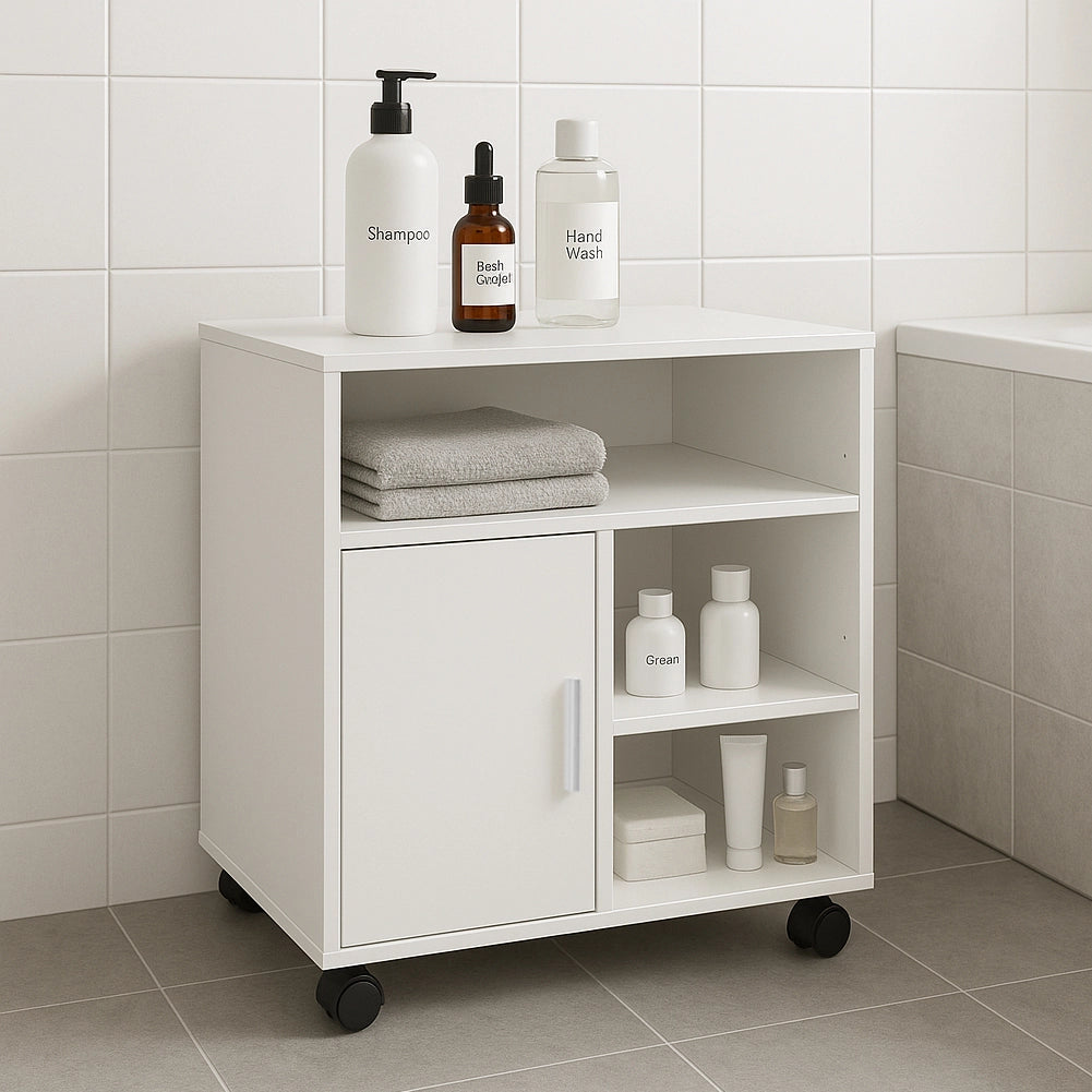 Mobile Porta stampante bianco con anta e ripiani 60x50x65 cm mobiletto ufficio