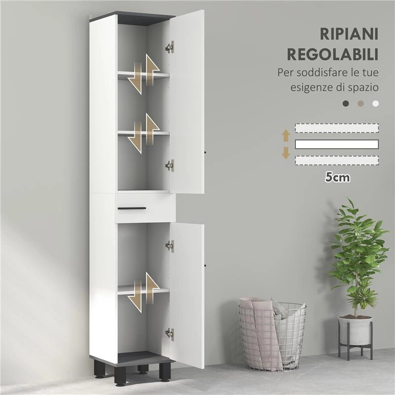 MOBILE COLONNA BAGNO CON 2 ARMADIETTI CON RIPIANI REGOLABILI E CASSETTO 34X32X190 CM BIANCO