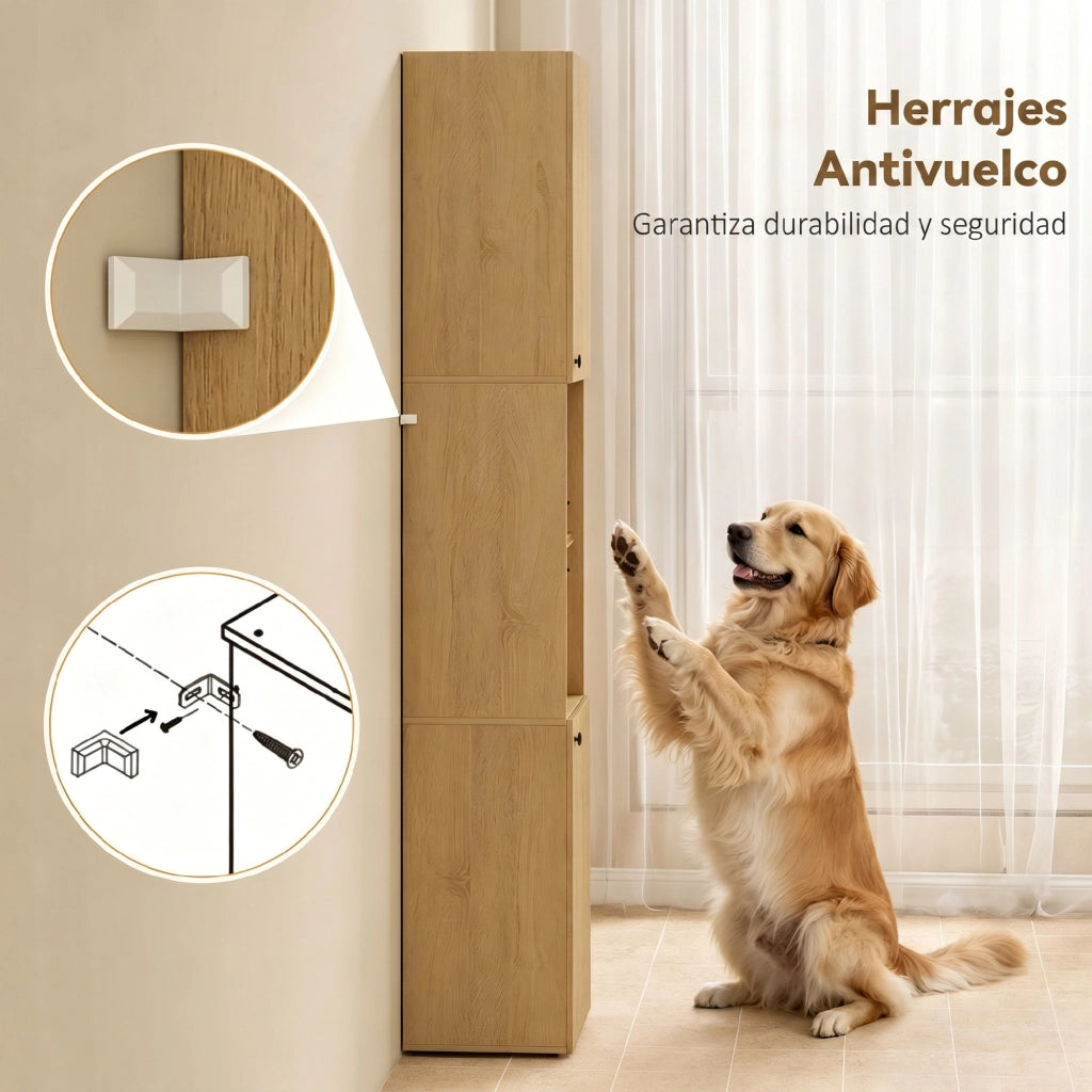 Armadietto Bagno Alto 6 Ripiani 2 Ante Vetro Temperato Regolabili ¨C Minimal ¨C 40x31x182 Robe