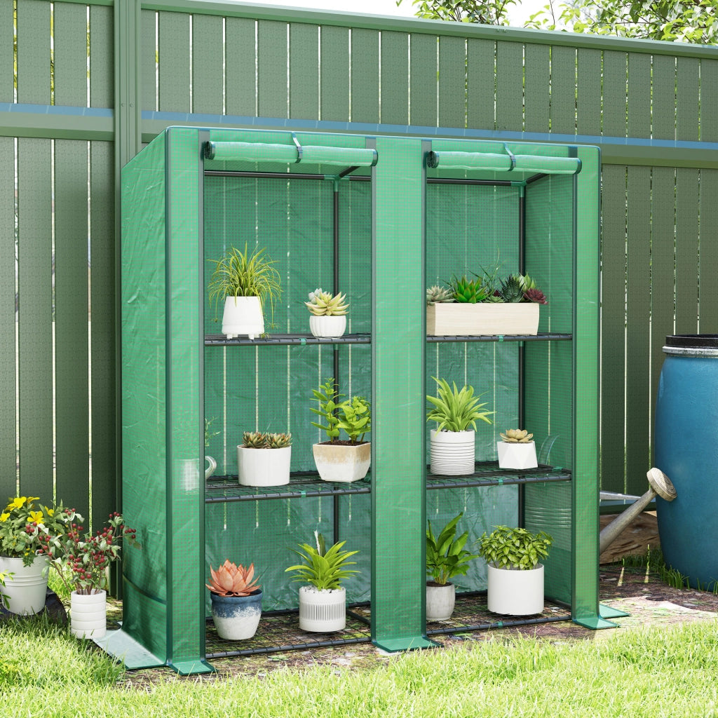 Serra da giardino con ripiani metallici 3 livelli ¨C zephmum ¨C verde 144x48x152 cm