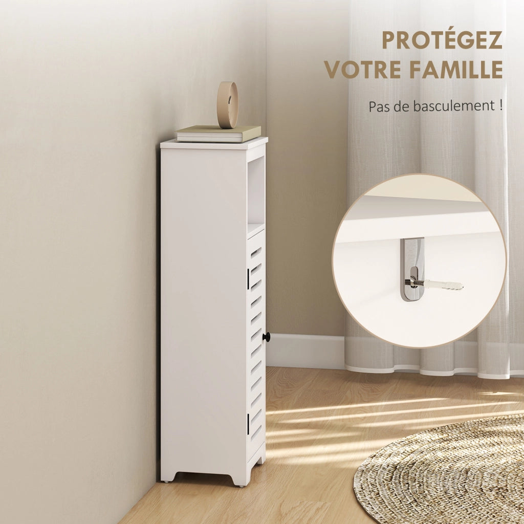 Armadietto da Bagno 4 Livelli con Anta Persiana e Ripiani Aperti ¨C zephmum ¨C Bianco 22x20x75 cm