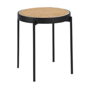 Tavolo angolare rotondo in rattan, legno nero e acciaio nero