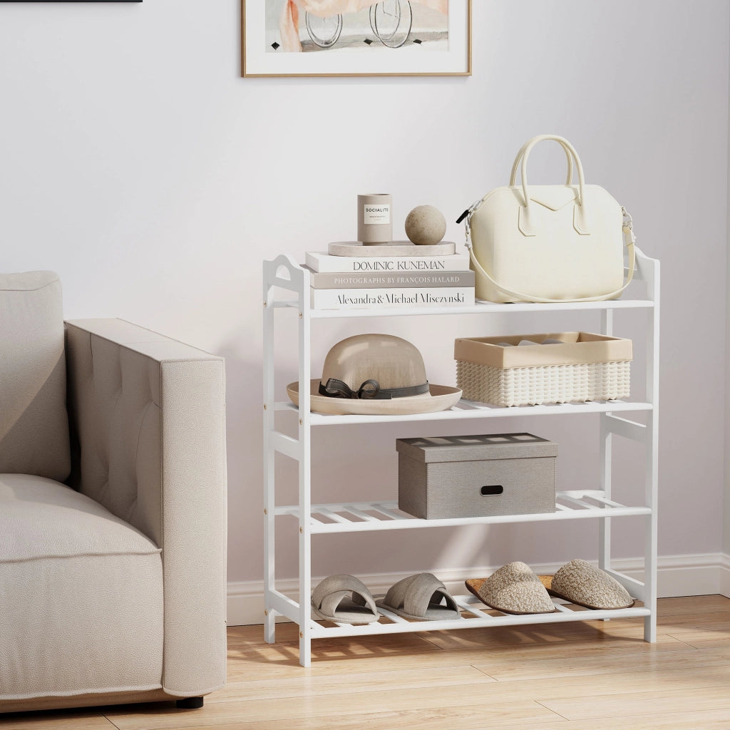 Scaffale per Scarpe in Bamb¨´ 12 Pares ¨C zephmum ¨C Bianco 67.5x24.7x72 cm