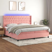 Letto a Molle con Materasso e LED Rosa 200x200 cm in Vellutocod mxl 99471