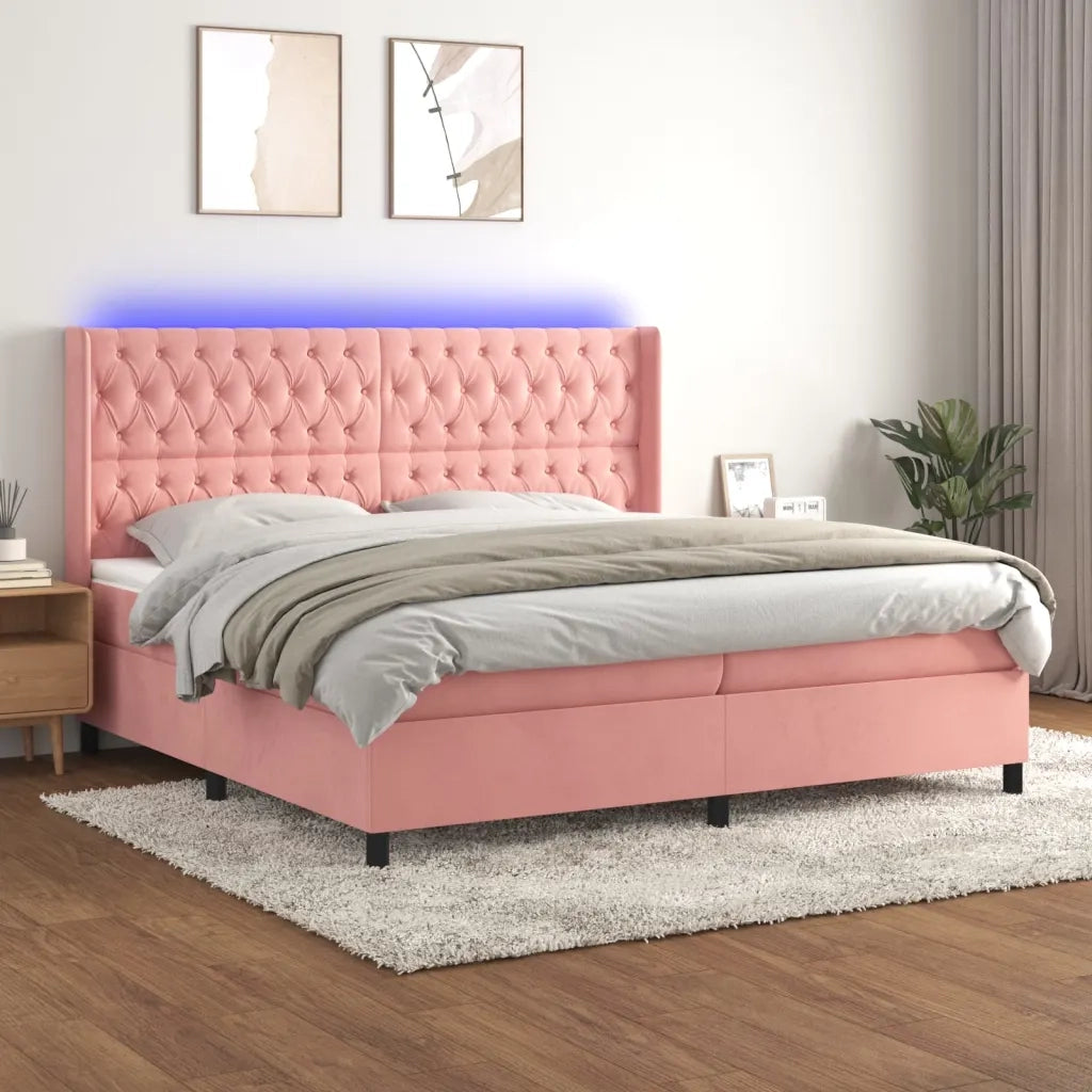 Letto a Molle con Materasso e LED Rosa 200x200 cm in Vellutocod mxl 99471