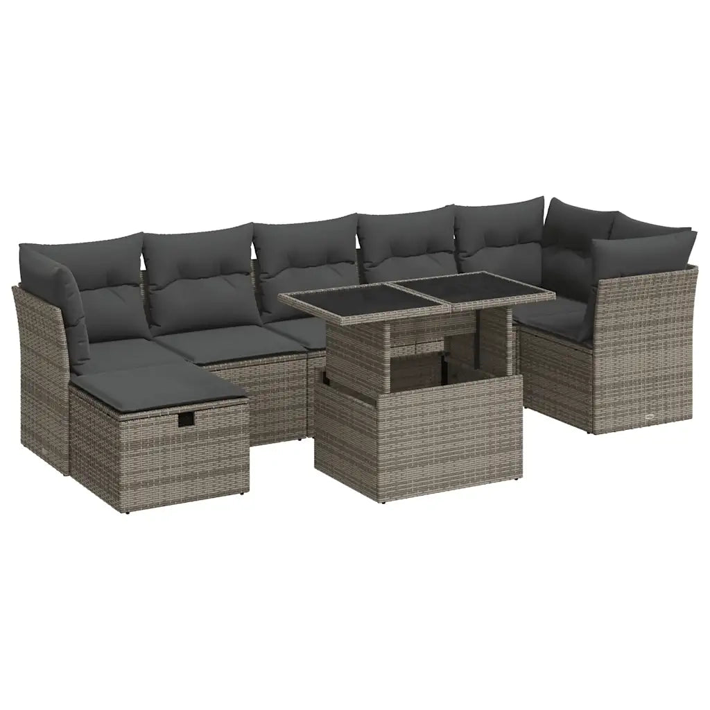Set Divano da Giardino 8 pz con Cuscini Grigio in Polyrattan 3327790